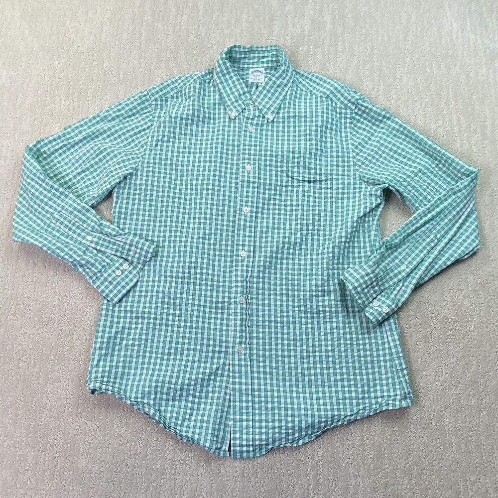 Brooks Brothers Regent Button Down‎ Shirt Mens Medium Green Check Long Sleeve*